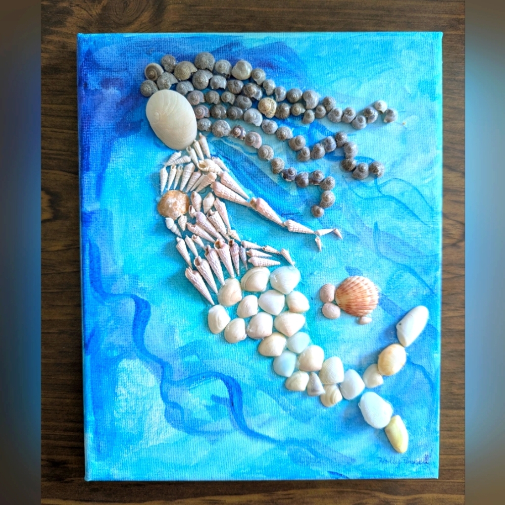 Original Artwork By Holly Pennell Seashell Mermaid Canvas Art - Mixed Media 8x10